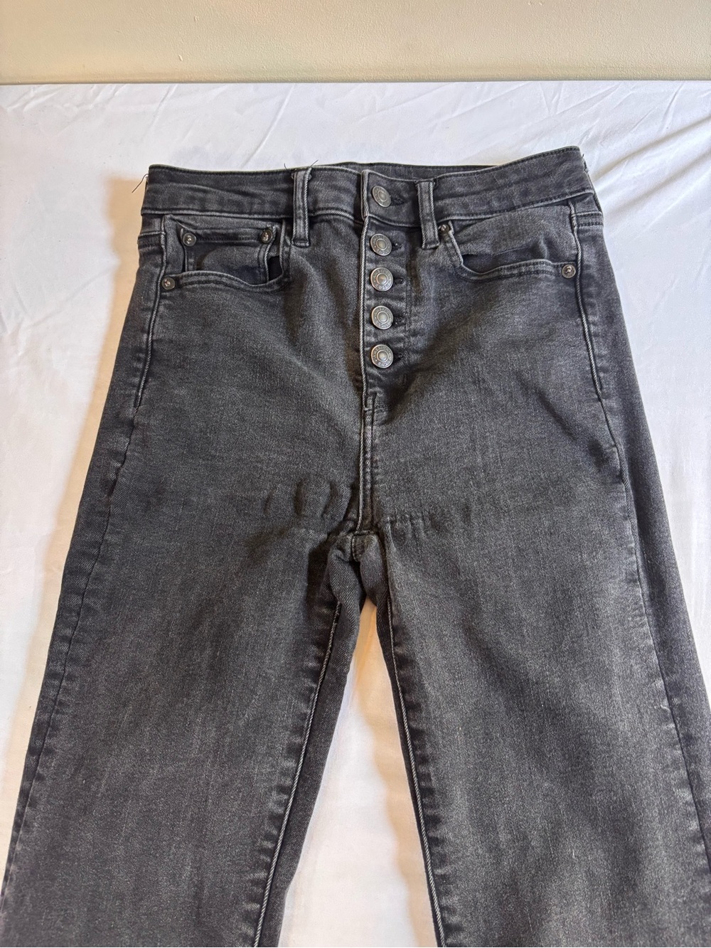 American Eagle Outfitters High-Rise Flare Button-Fly Jeans — Washed Black